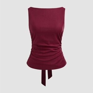 Red Sleeveless Tie Back  Blouse